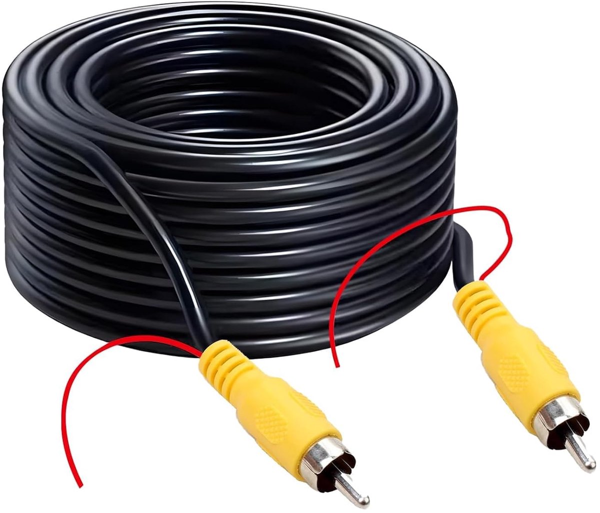 Générique RCA-videokabel 10 m voor achteruitrijcamera - AV-verlenging - mannelijk-mannelijk met detectiedraad - gele RCA-kabel voor auto - vrachtwagen - camper - monitor - tv-box