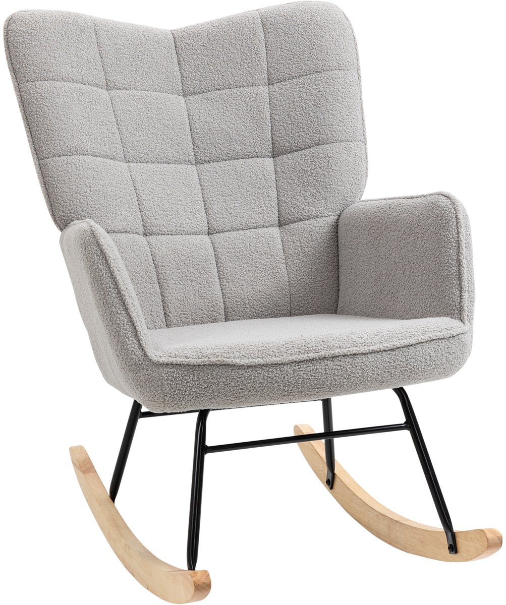 Schommelstoel accentstoel woonkamer fauteuil voor slaapkamer - draagvermogen tot 120 kg - lambswool - staalconstructie - lichtgrijs - 71 x 98 x 101 cm
