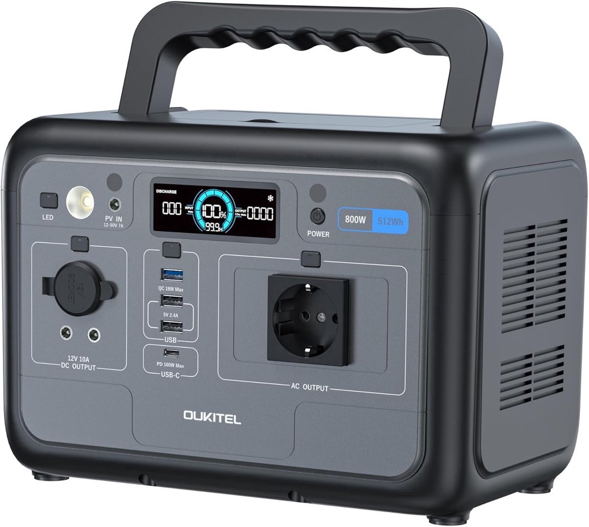 OUKITEL P800 - Draagbare Powerstation 512Wh LiFePO4 - 800W - 1600W piek - 2x AC - USB-C PD 100W - MPPT 200W - UPS