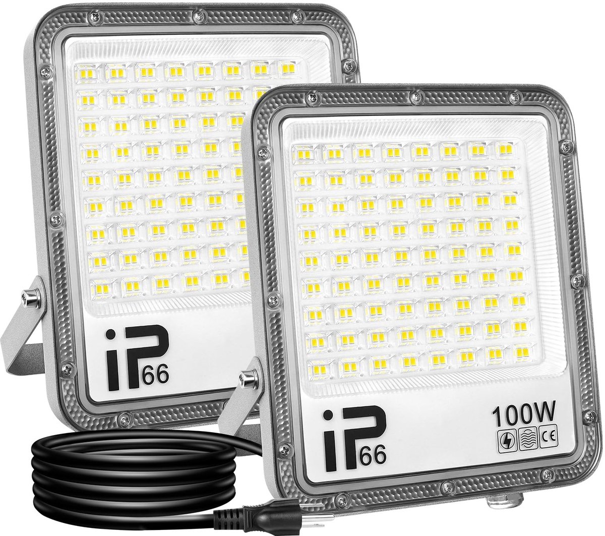 Elzusha - Set van 2 LED Bouwlampen Waterdicht 100W 10000LM Koud Wit 6000K