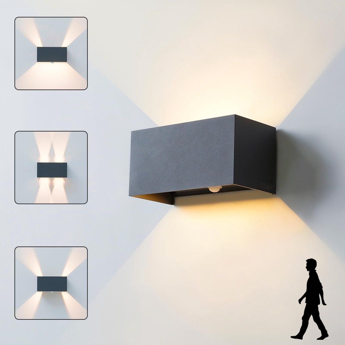 Elzusha - LED Buitenwandlamp met Bewegingssensor - IP65 - Warm Wit - Donkergrijs