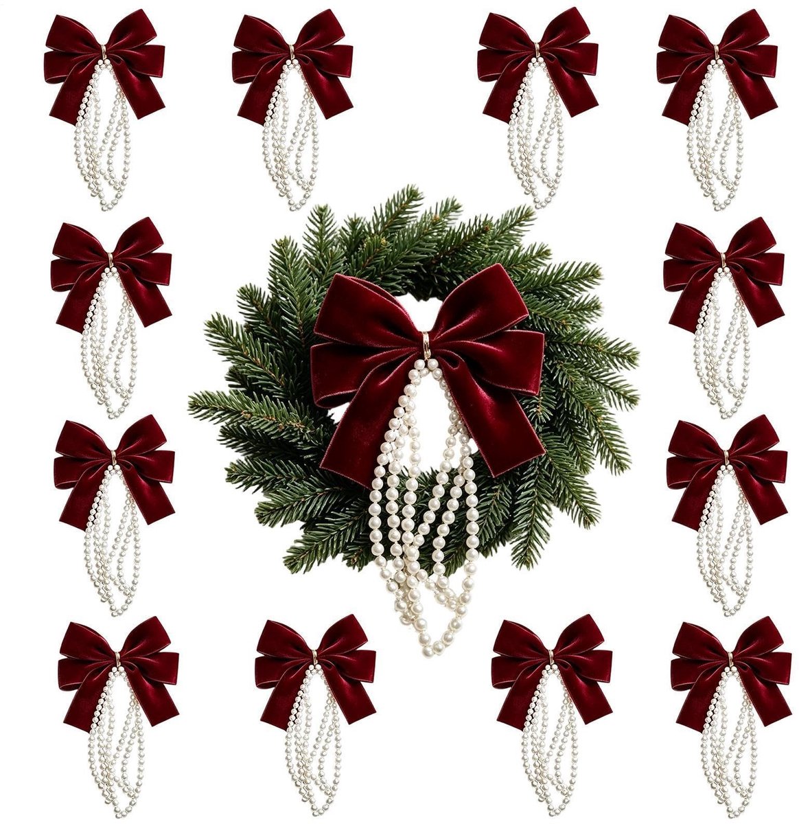 Elzusha - Set van 12 Fluwelen Kerstboom Ornamenten