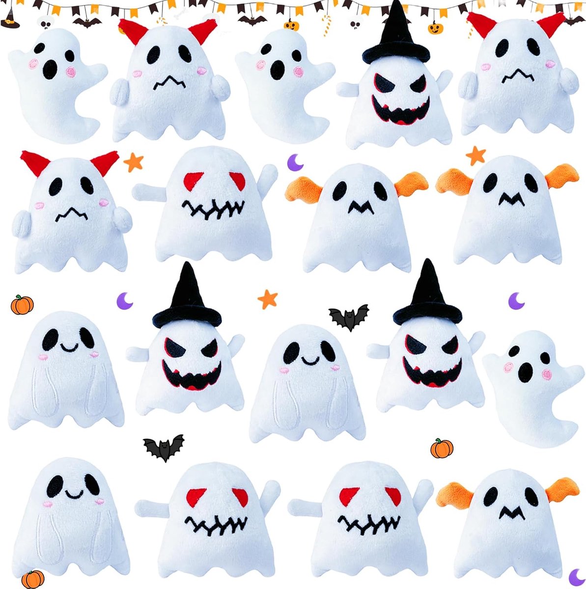 18-delige Set Halloween Spook Knuffels - Zacht Pluche Speelgoed - Cadeautasvullers en Feestartikelen - Voor Trick-or-Treat en Feesten