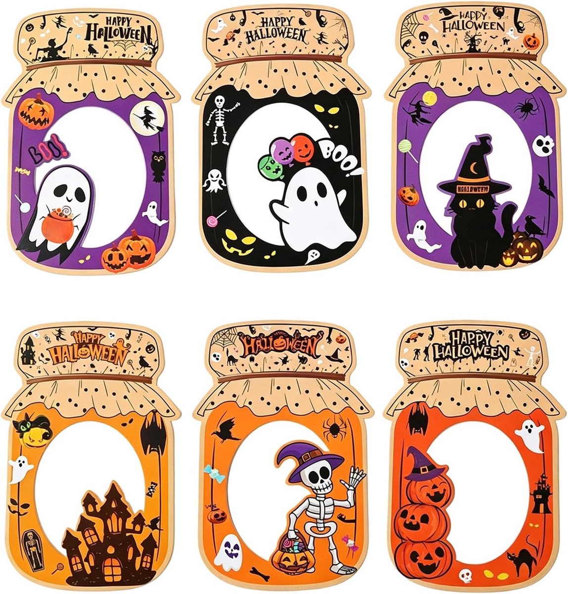 12-delige doe-het-zelf snoepzakjes - potvormig - met transparant venster - karton - perfect voor Halloween - feestjes en knutselprojecten