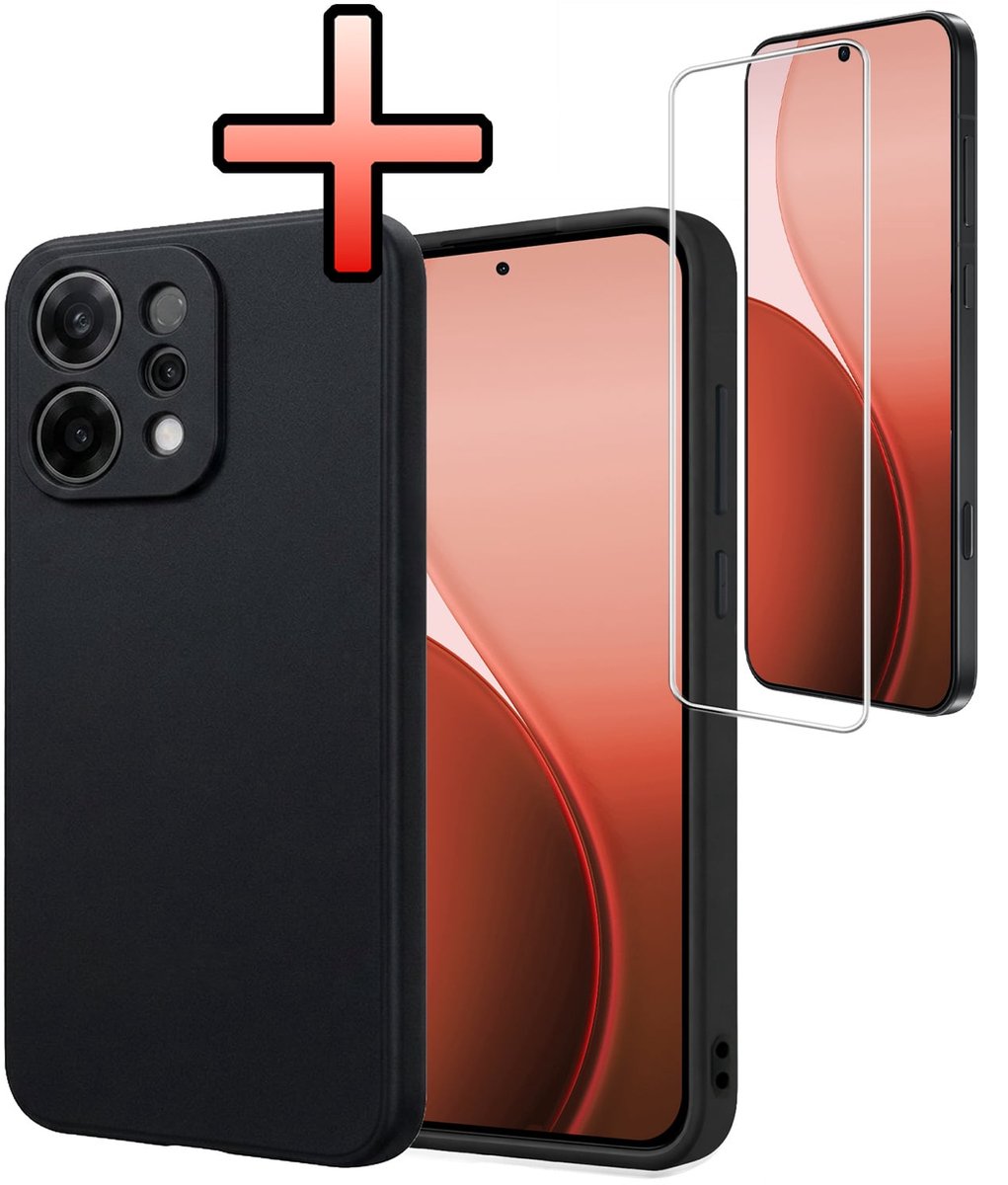 Hoesje - Met Screenprotector - Geschikt voor Oppo Reno 14 - Sterk & Shockproof - Back Cover - Siliconen Case - Telefoon Hoes - Zwart