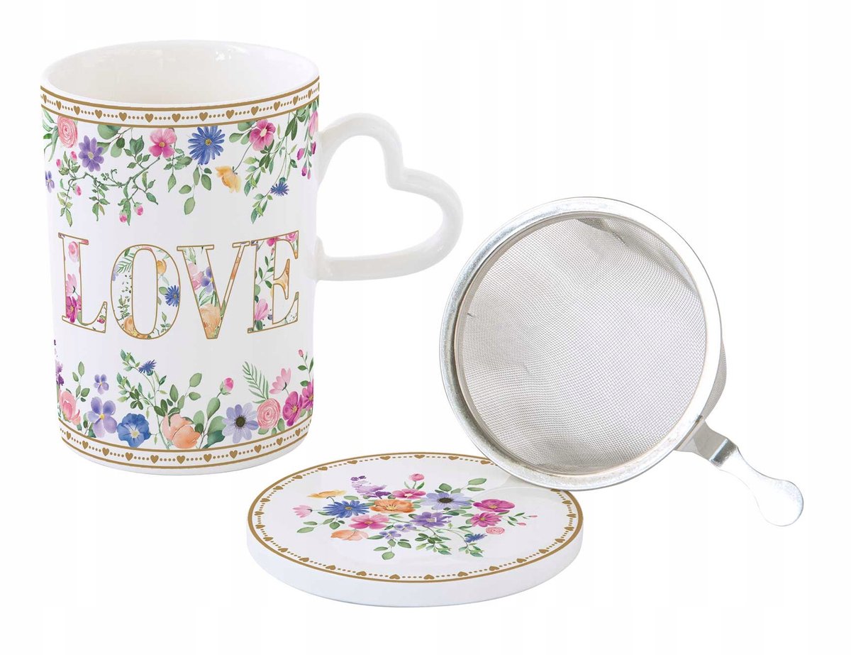 Porseleinen Theemok met Zeef en Deksel - 350ml - Bloemen & LOVE