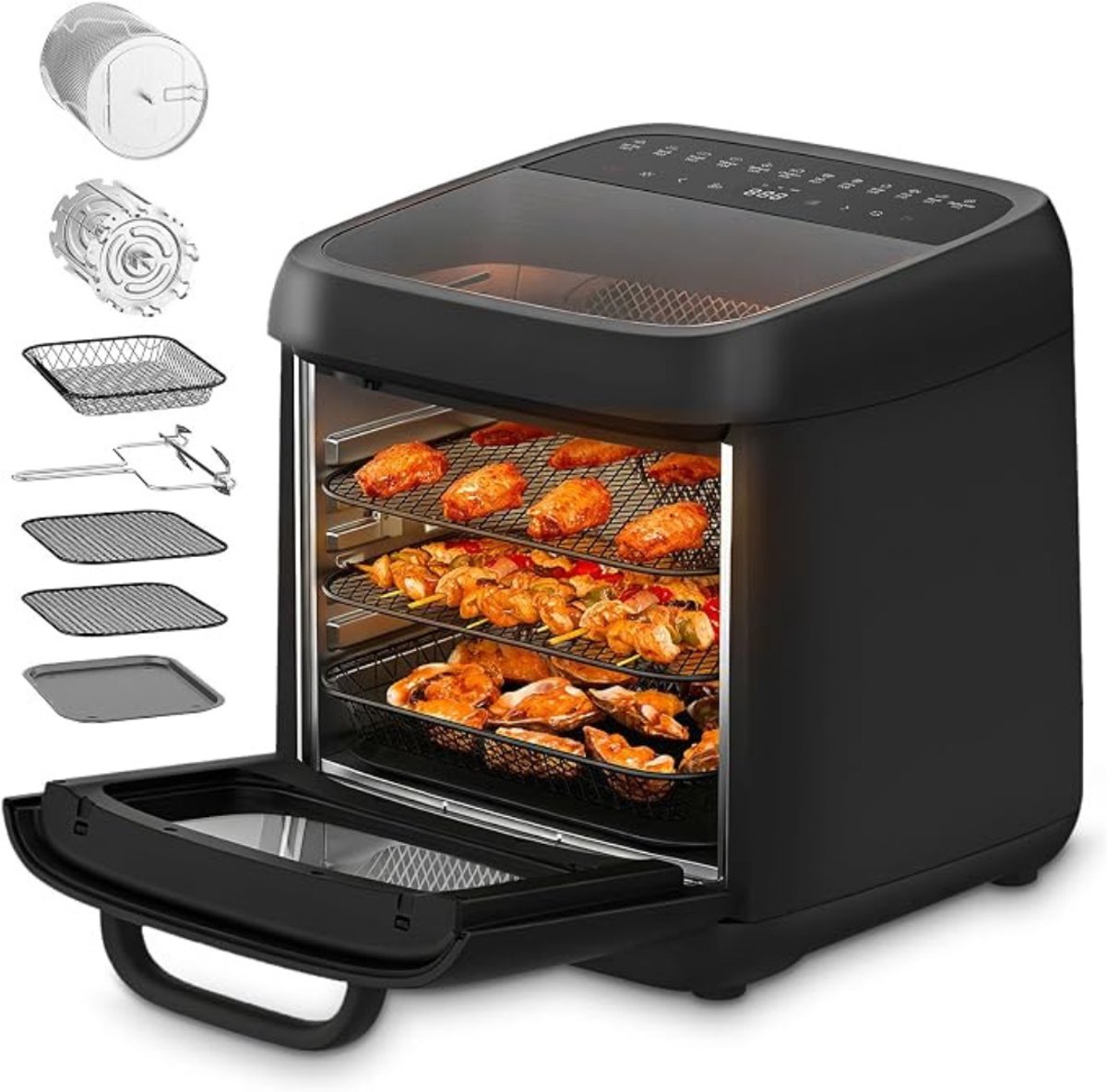 Thuys - Airfryer XXL 12 Liter – Heteluchtfriteuse Oven – 12 Programma’s – 3 Niveaus – 1800W – Kijkvenster & Binnenverlichting – Zwart