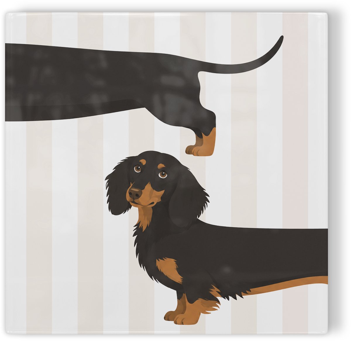 Tegeltje Teckel zwart - beige wit - tegeltje hond - tegeltje met illustratie