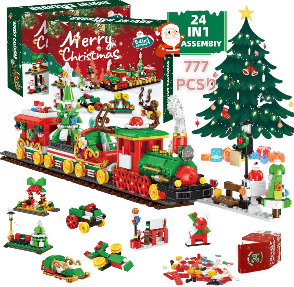 2026 Kerst Adventskalender Bouwstenen Set - Mini Bouwset - 24 Dagen Aftellen met Mini Kerstmodellen - 777 Stuks Blokjes Kerstboom Bouwset - Creatief Kerstcadeau voor Kinderen en Volwassenen