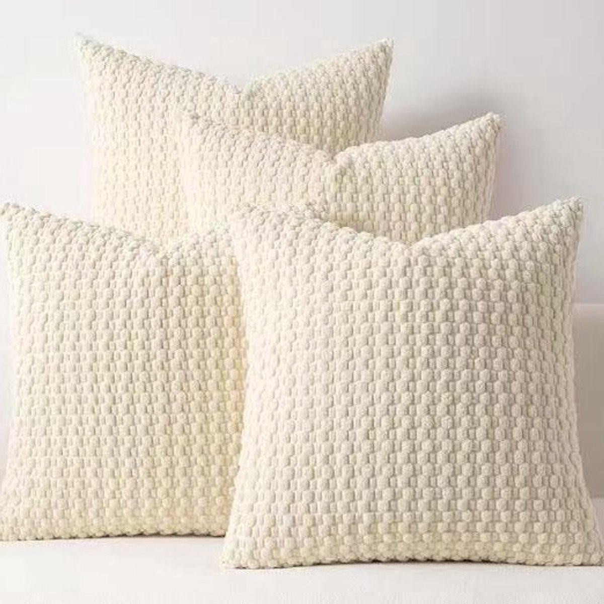 Casalora Kussenhoezen Set – 4 Stuks – 45x45 cm – Corduroy Kussenhoezen – Dubbelzijdig Gestreept – Boho Stijl – Beige – Verborgen Rits – Neutraal voor Bank & Slaapkamer