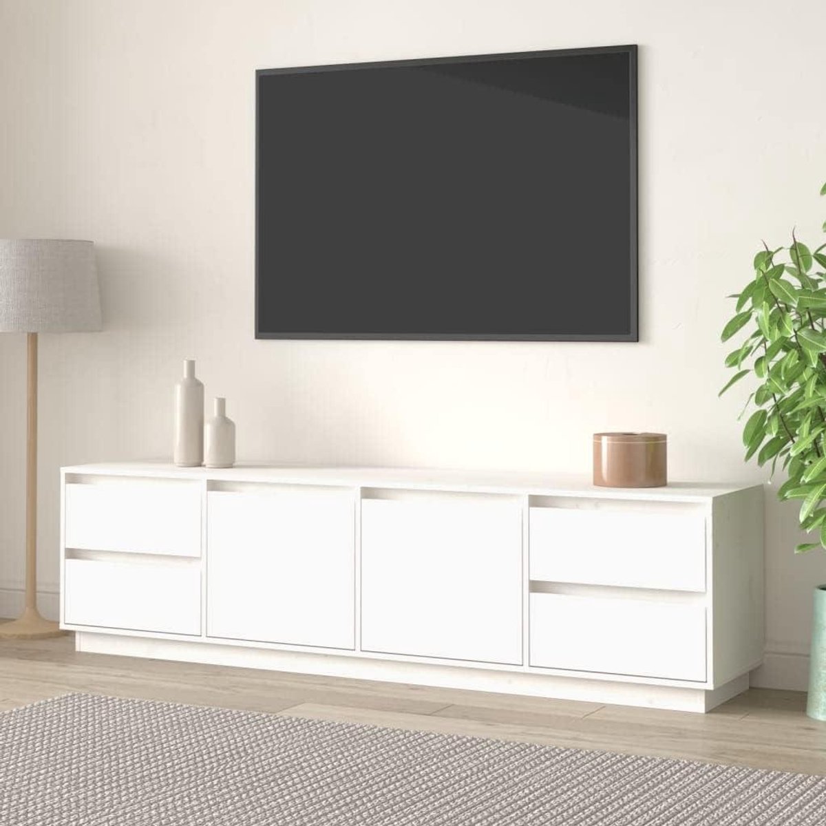 Tv-kast - Mediameubel Dressoir - Woonkamer Organisatie - Massief Grenenhout - 176 x 37 x 475 cm - Wit
