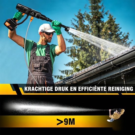 6IN1 Draadloze Hogedruk Waswater Pistool Auto Straal Wasmachine, met 2 Stuks 3.0Ah Batterij, 5m Slang — afbeelding 4