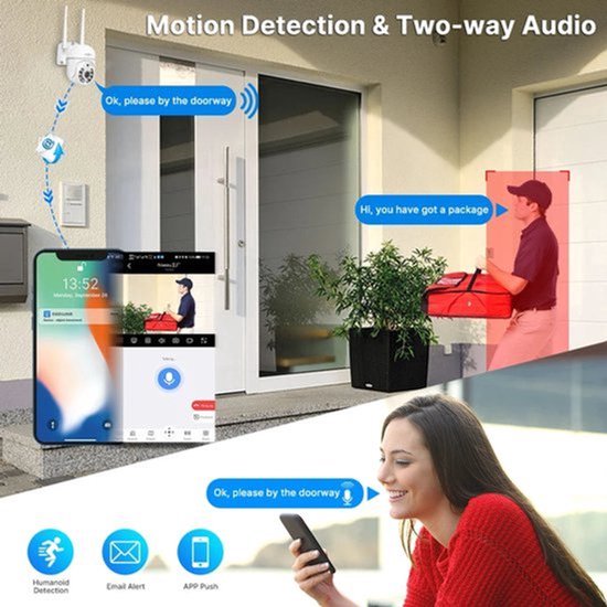 Beveiligingscamerasysteem - 8CH - 3MP - PTZ-Systeem - Openlucht - Bewakingscamera - AI-menselijke detectie - Beveiligingscamera - Beveiligingscamerasysteem - Alexa - NTSC,PAL - 4 stuks - Wit van Merkloos — afbeelding 3