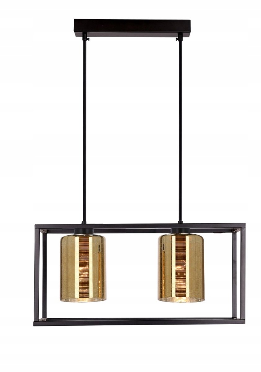 Moderne Zwarte Hanglamp met Gouden Kappen - 2x E27