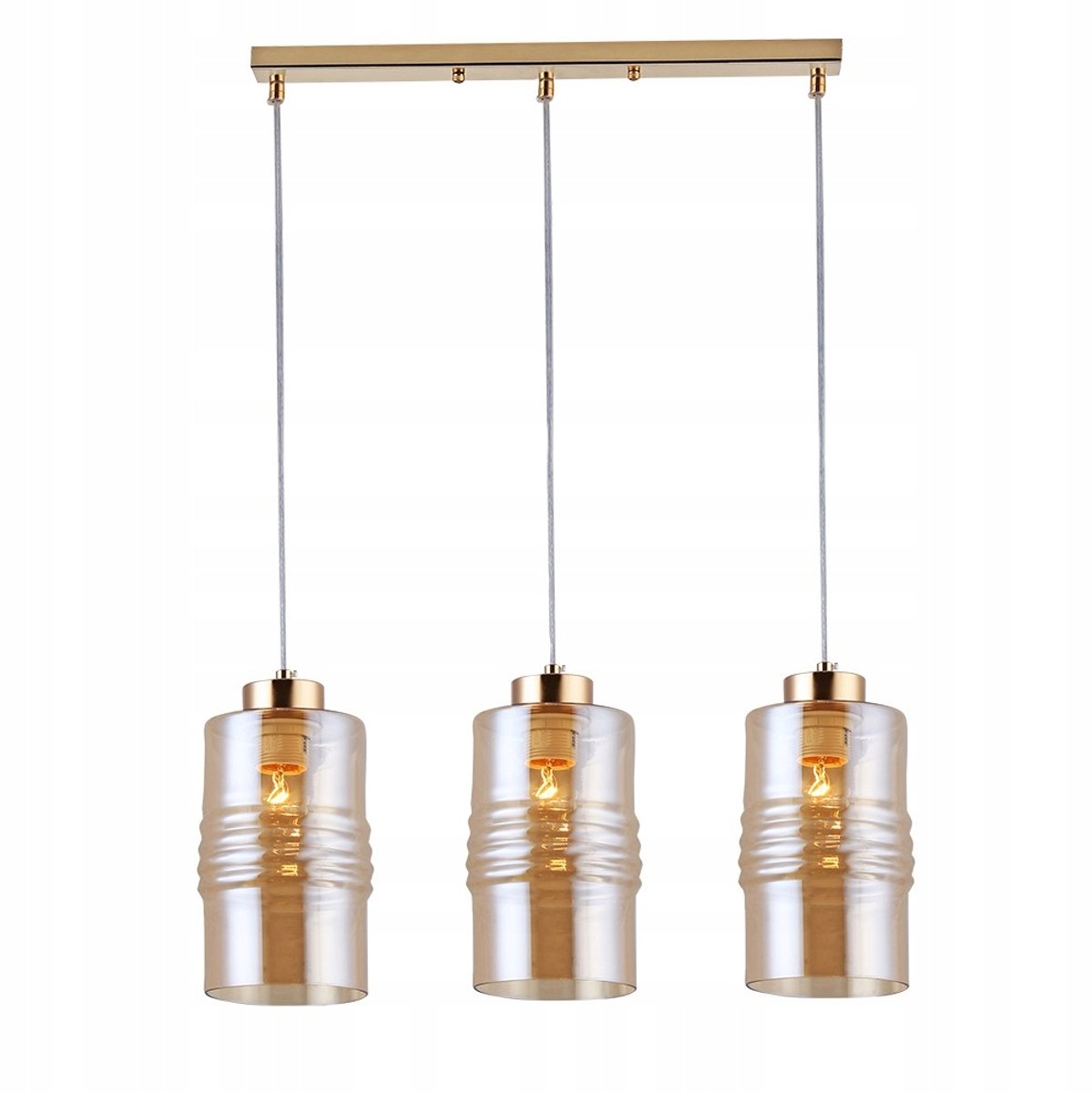 Merkloze hanglamp goud met amberkleurig glas, 3 lichts, 59 cm breed