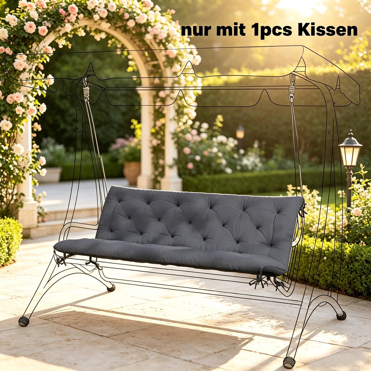 COVREO Schommelbankkussen 150 x 98 x 8 cm grijs, polyester en katoen, met koord