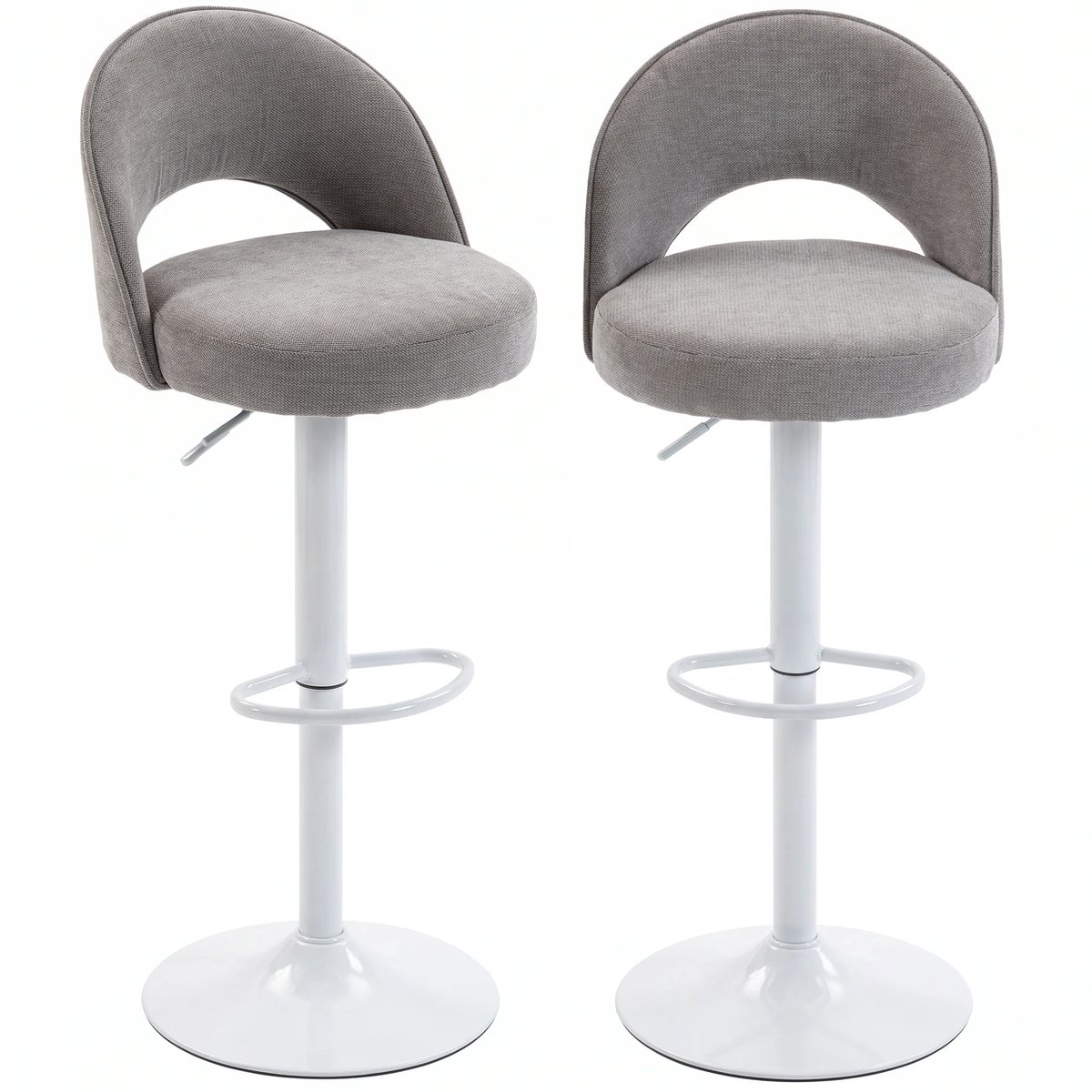 ECTEATOY® Set van 2 Barkrukken - Barstoelen In Hoogte Verstelbaar - 360° Draaibaar - Met Rugleuning en Voetensteun - Chenille Grijs