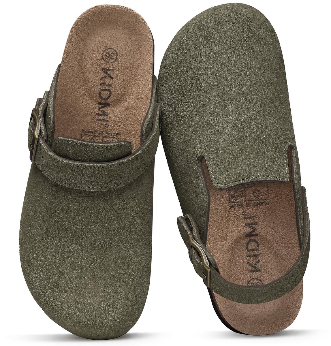 Homaxy - Unisex Clogs - Koe suède- Houten clogs – Groen - 43- Geschikt voor een voetlengte van 26,8 cm