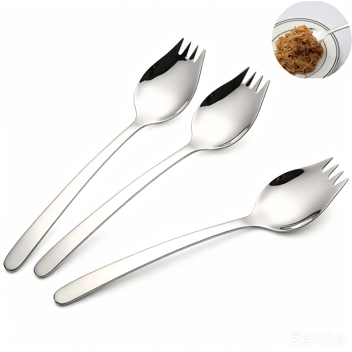3 stuks - roestvrijstalen lepelvork - 2-in-1 saladevork - dessertlepel - voedselveilig 304 staal - lichtgewicht - restaurant, hotel, thuis, feest, westelijke maaltijden - zilver