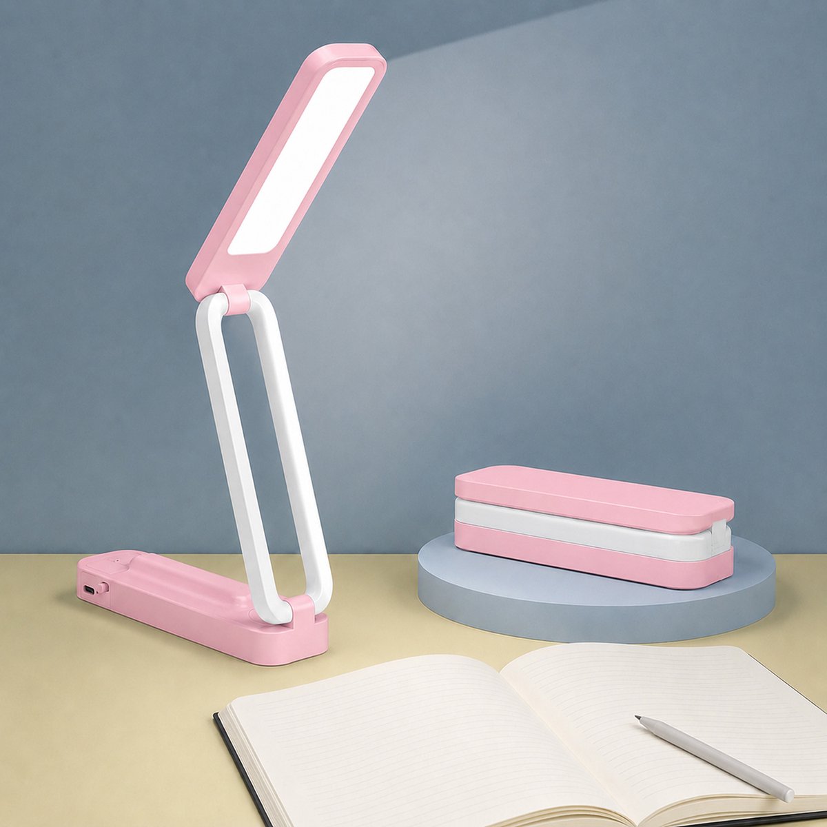 Oplaadbare LED Leeslamp - Opvouwbaar - Oogvriendelijk & Anti-Blauw Licht - voor Studie & Bedside - Roze - 1 Stuk