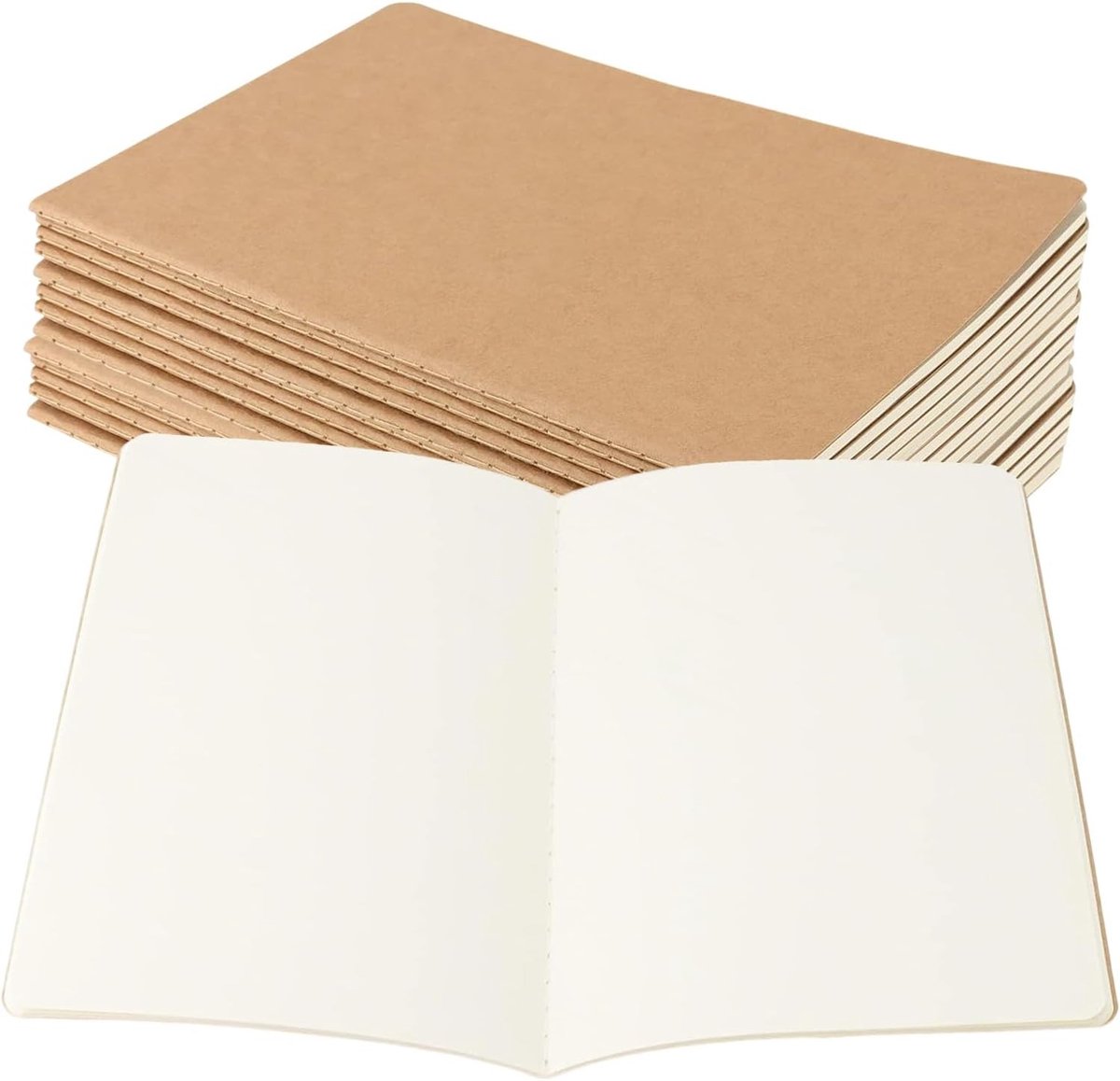 15 Stuks A5 Lege Notebooks met Bruine Kraft Kaft, 30 Vel/60 Pagina's, Ideaal voor Schetsen, Notities en Creatieve Projecten, 21 x 14 cm