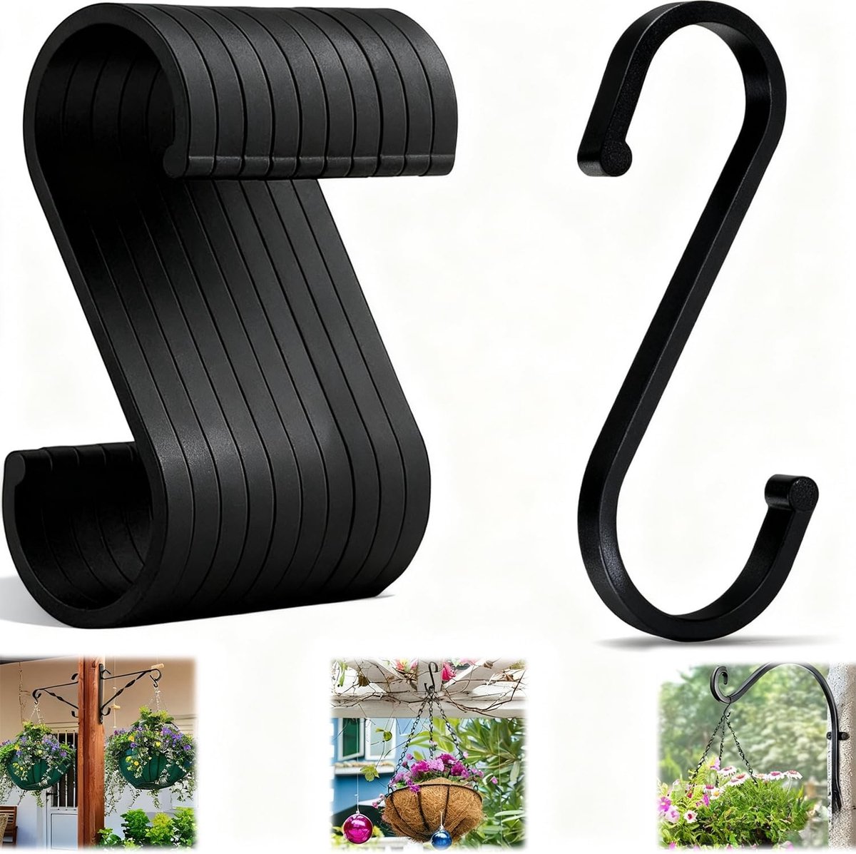 S-vormige haken 10 stuks - stevige metalen haken - zwart - ideaal voor het ophangen van potten en planten - ShopVlot