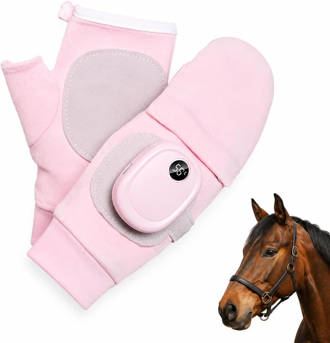 Verwarmde handschoenen - Draadloze Verwarmde Ruiterhandschoenen - Roze - Dubbelzijdige Warmte - 3 Standen - Vingerflap - Oplaadbaar via USB-C - Geschikt voor Winter Paardrijden en Stalwerk - Warm en Comfortabel