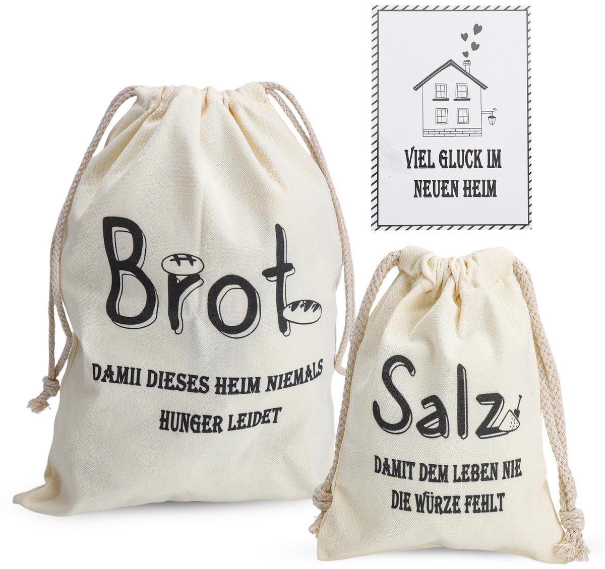 SolidKeus - Set van 2 Broodzakken met Wenskaart voor Verhuisgeschenken