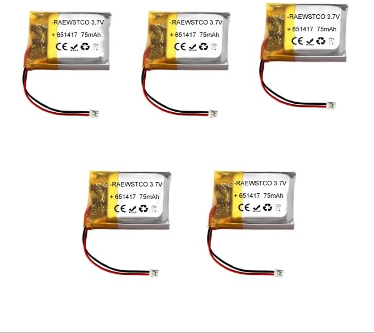SolidKeus - 5 Stuks 3,7V 75mAh Lithiumbatterij voor Kinderspeelgoed en Sensorvliegtuigen