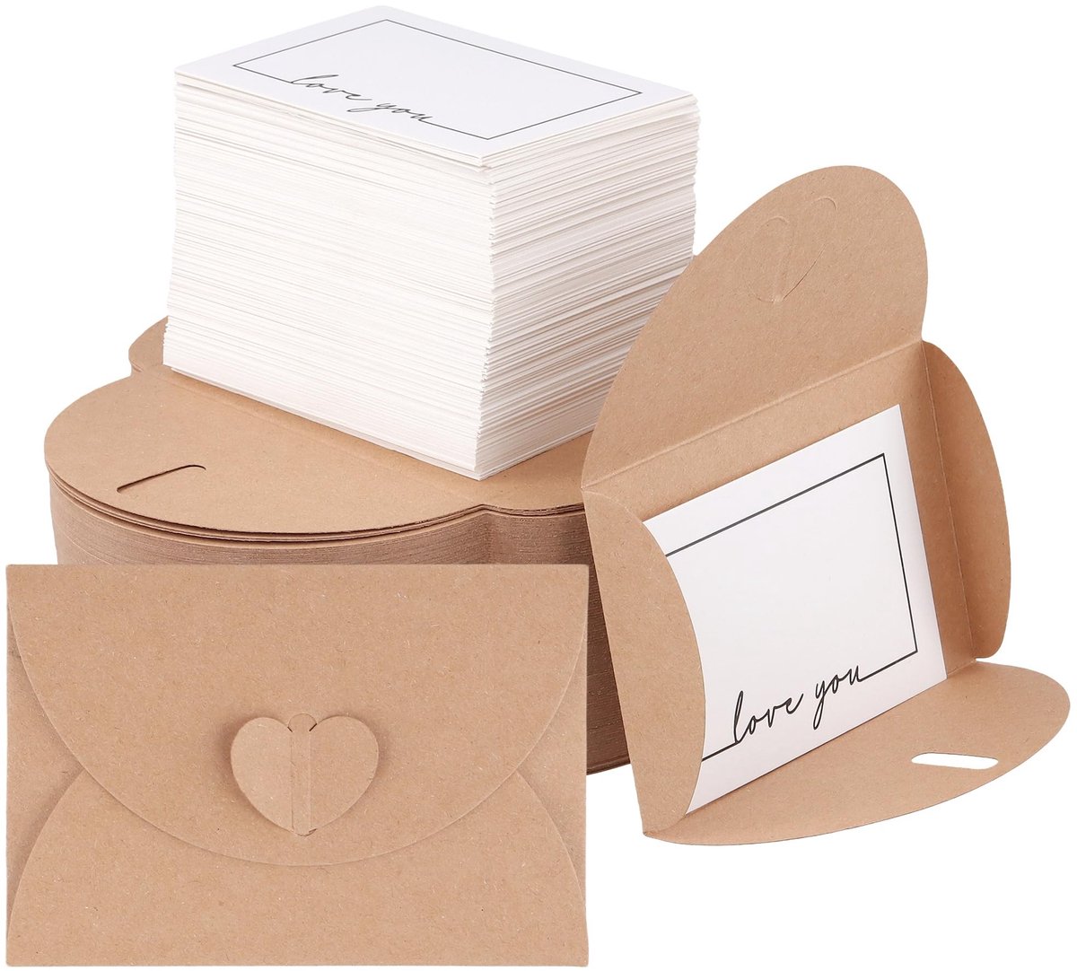 SolidKeus - 200 Mini Enveloppen met Blanco Kaarten in Kraftpapier