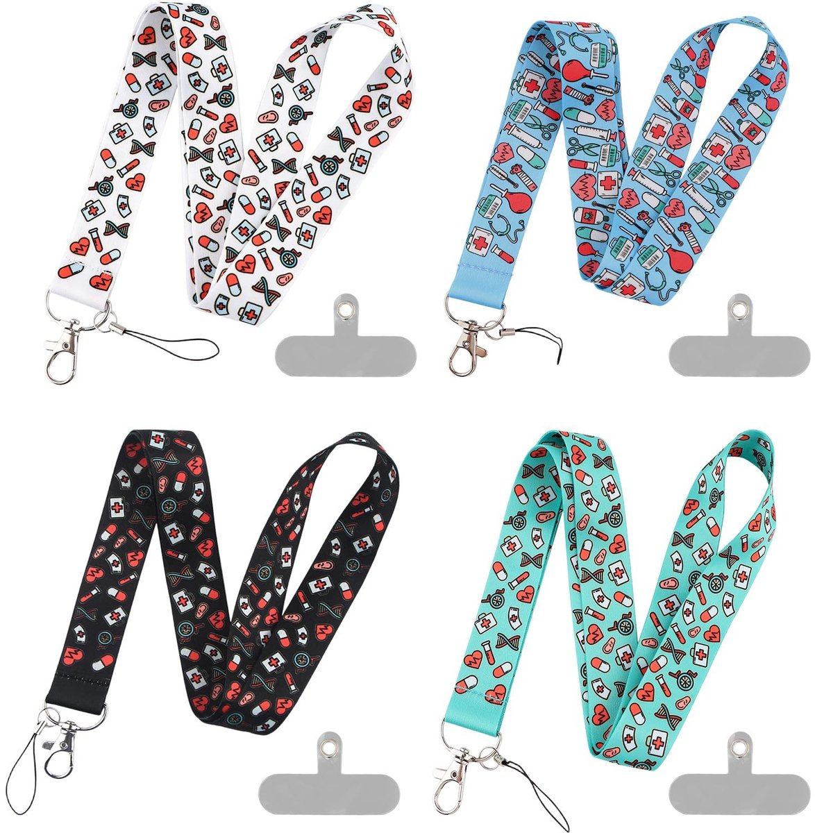 SolidKeus - Set van 4 Multifunctionele Telefoon Lanyards met Afneembare Halsband