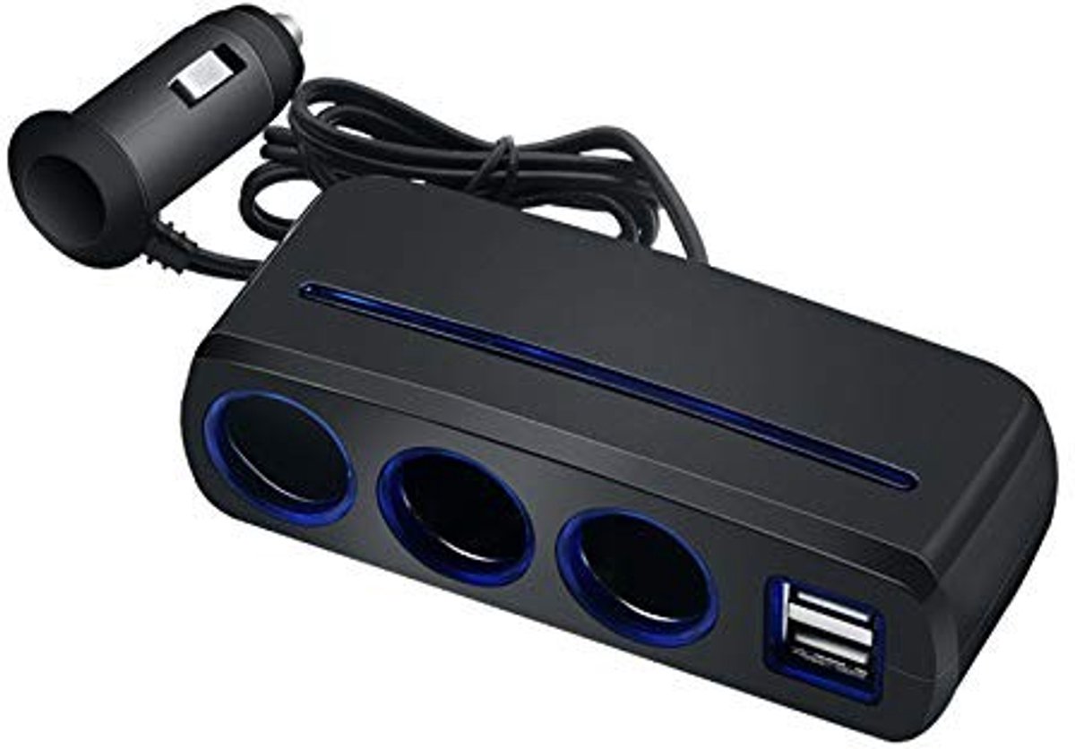 SolidKeus - Auto Oplader met 3 Sigarettenaanstekers en 2 USB Poorten
