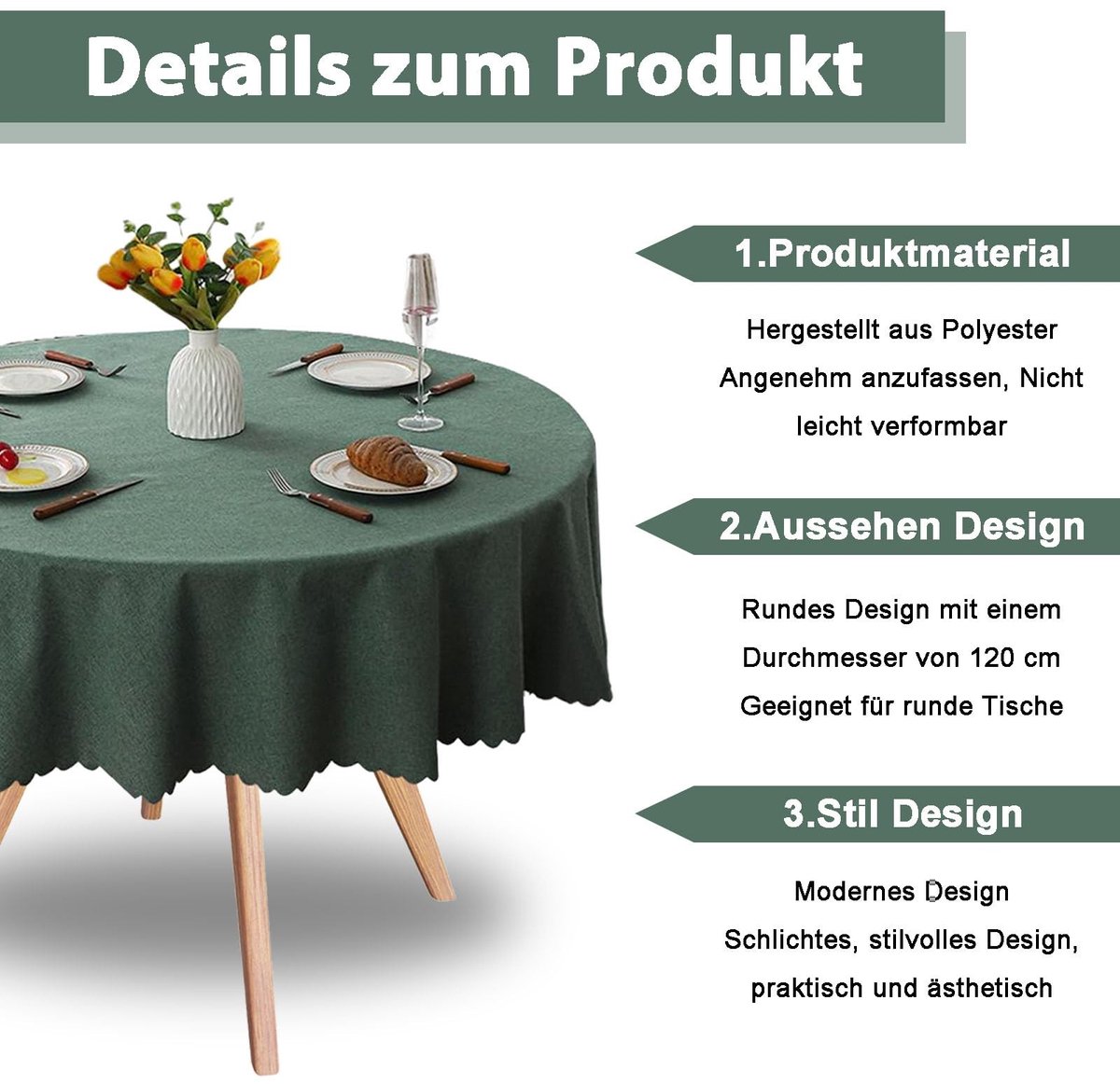 SolidKeus - Rond Tafelkleed 120 cm in Legergroen met TPU Coating