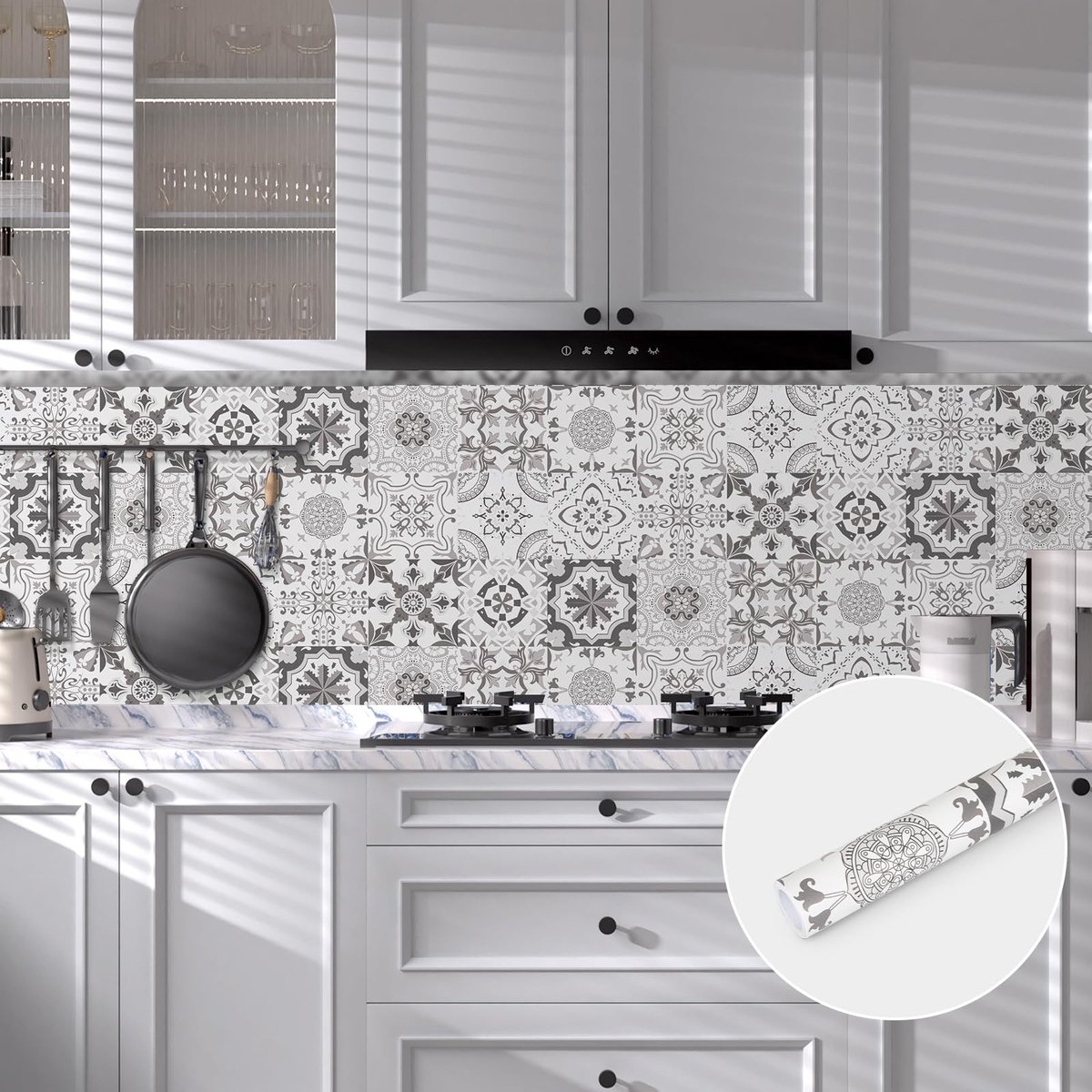 SolidKeus - Zelfklevende Tegel Stickers voor Keuken en Badkamer, Grijs, 44 x 300 cm