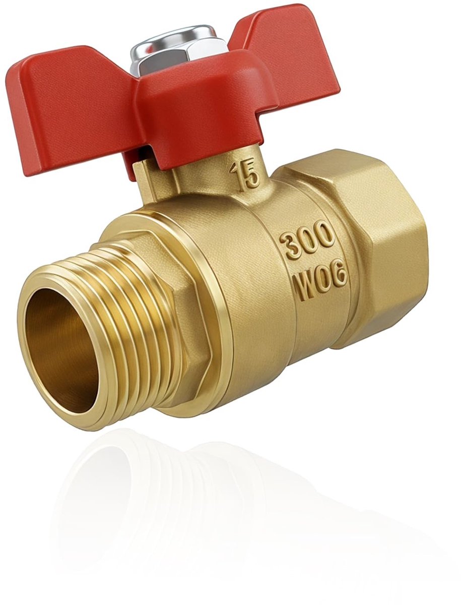 SolidKeus - Messing Kogelkraan 1/2 Inch met Rode Vleugelgreep