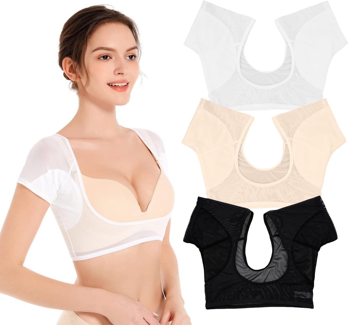SolidKeus - Set van 3 Onderarm Pads voor Zweetabsorptie (Zwart/Wit/Huidkleur)