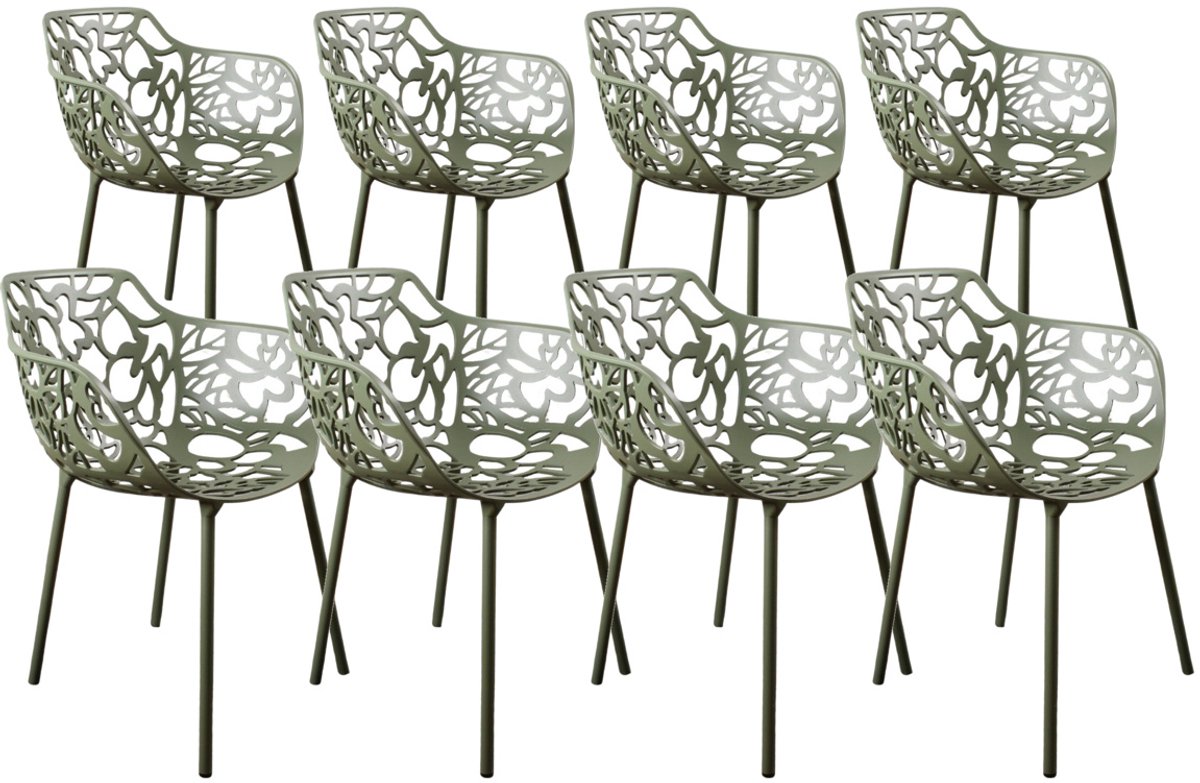 DS4U® - Cast eetkamerstoel - Set van 8 - Avocado - Aluminium - Met armleuning