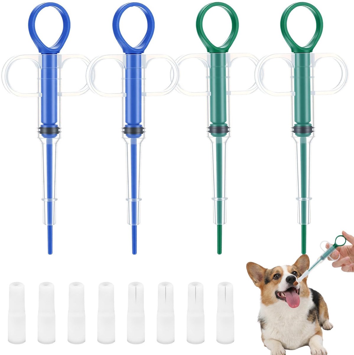 SolidKeus - 4 Stuks Tablettendispenser voor Huisdieren, Groene en Blauwe Kleur