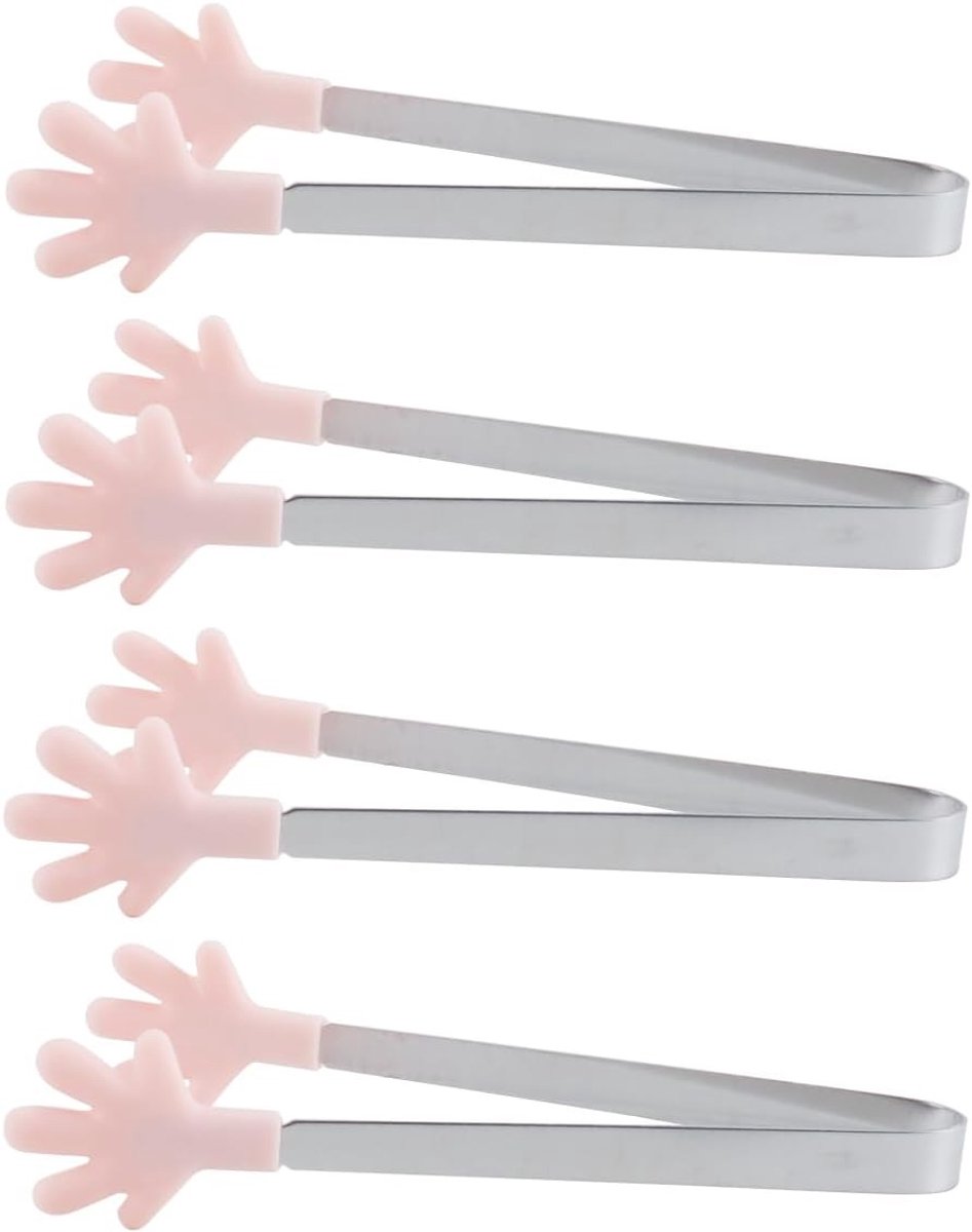 Set van 4 mini suikertangen van roestvrij staal met siliconen handvatten voor candybars, buffetten en feestelijke hapjes