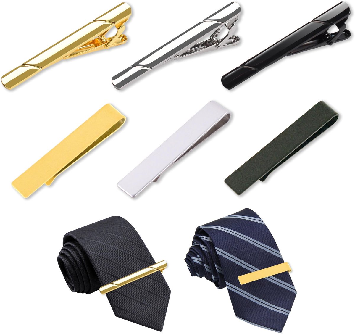 SolidKeus - Set van 6 Stropdasklemmen voor Mannen in Diverse Kleuren