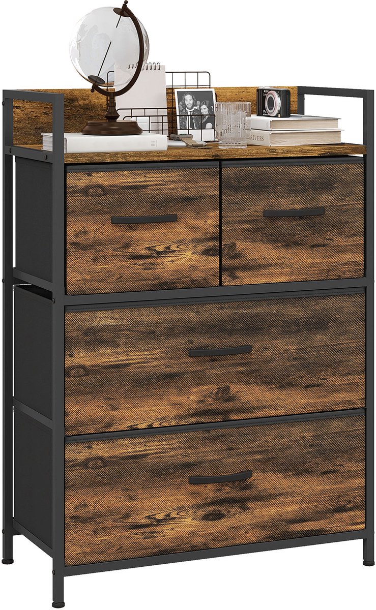 Commode-dressoir-4 stoffen laden-industrieel design-60x29x85cm-bruin/zwart