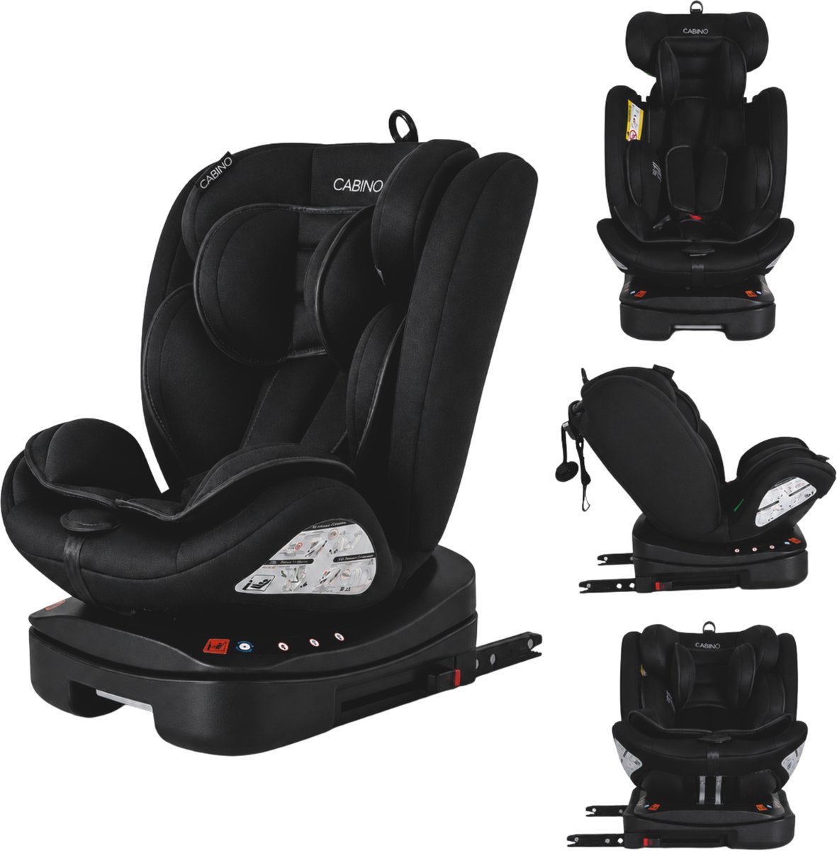 Cabino Voyager Autostoel 360° Draaibaar – i-Size R129 – Isofix – Vanaf Geboorte tot 12 Jaar – Zwart
