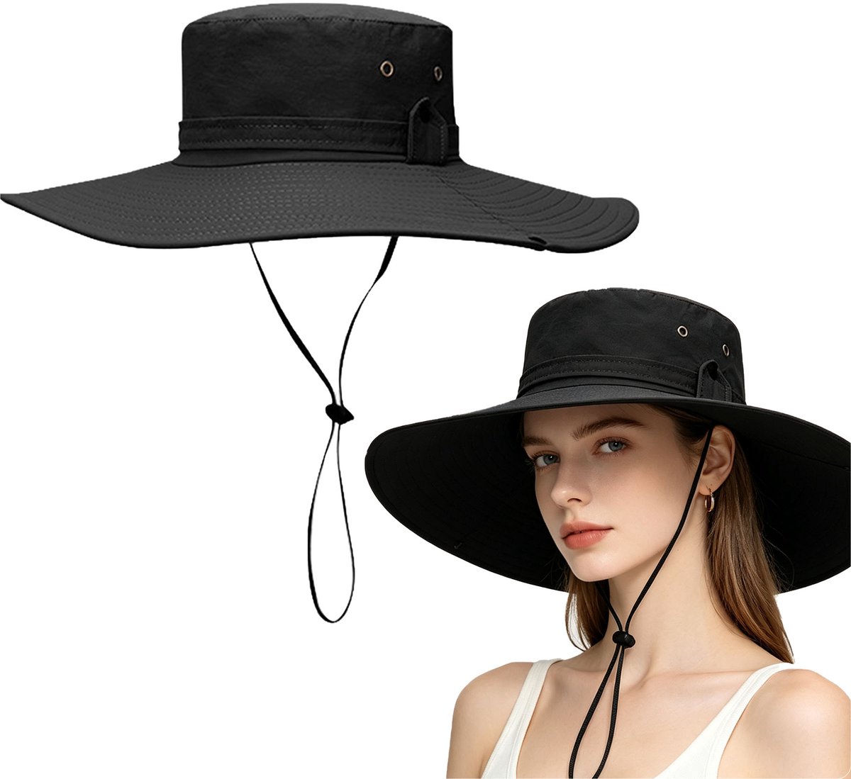 zonnehoed unisex - vissershoed - zonnehoed dames - zonnehoed heren - 2-in-1 hoed - UPF 50+ - zonnehoed brede rand - outdoorhoed - wandelhoed - vissershoed met kinband - waterafstotende hoed - sneldrogende hoed - zomerhoed - vishoed - wandelhoed