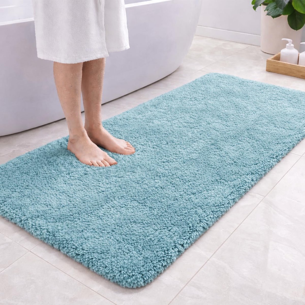 SolidKeus - Antislip Badmat 120 x 60 cm Microfiber in Serene Blue