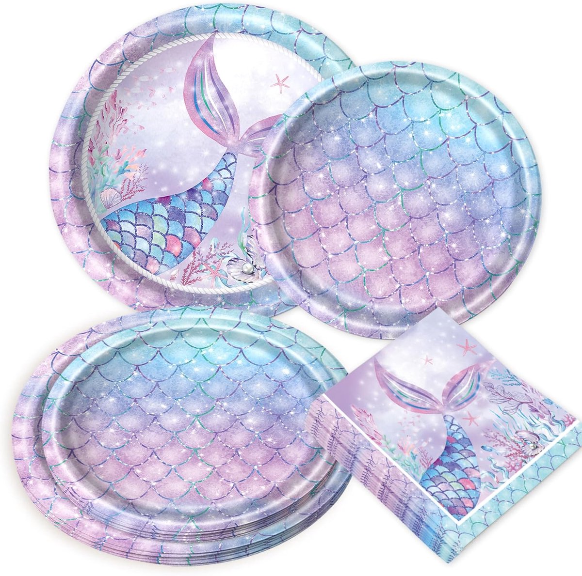 Zeemeermin partyservies verjaardagsdecoratie papieren borden bekers | 60 stuks zeemeermin partyservies verjaardagsdecoratie papieren borden bekers servetten kinderfeestdecoratie