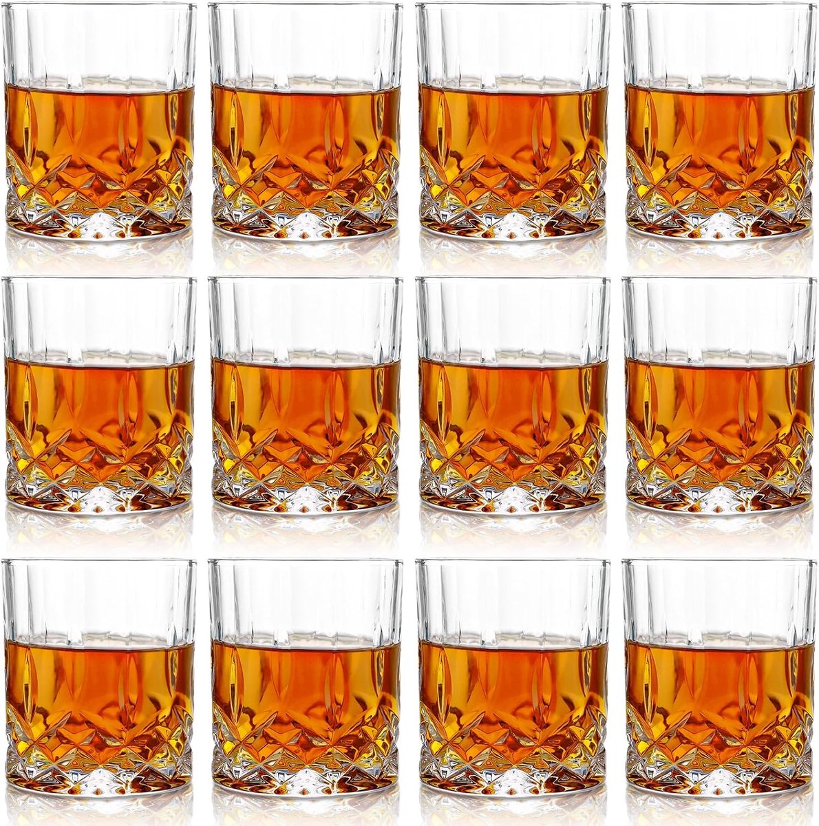 12 Stuks Whiskyglazen Set, 300 ml Whiskyglas Lage Tumbler met Patroon, Drinkglas Set voor Whiskey Cocktail Sap Water Bar Thuis Feest Tafel Cadeau