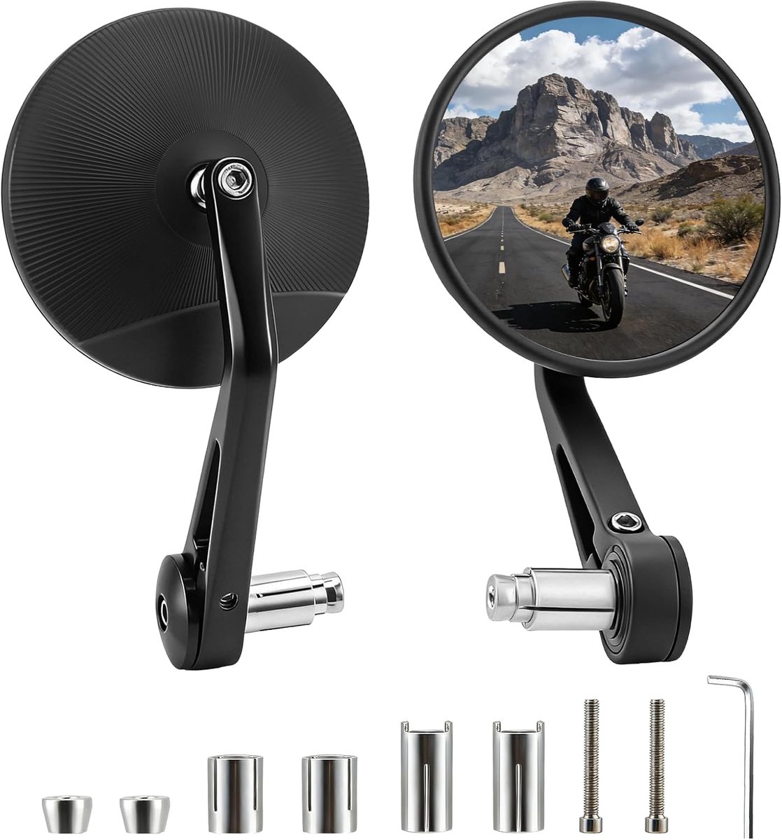 2 stuks, 360° draaibare stuureindspiegel, E-getest - 102 mm (4 inch) ronde achteruitkijkspiegel, universeel voor supermoto, bromfiets, scooter en fiets