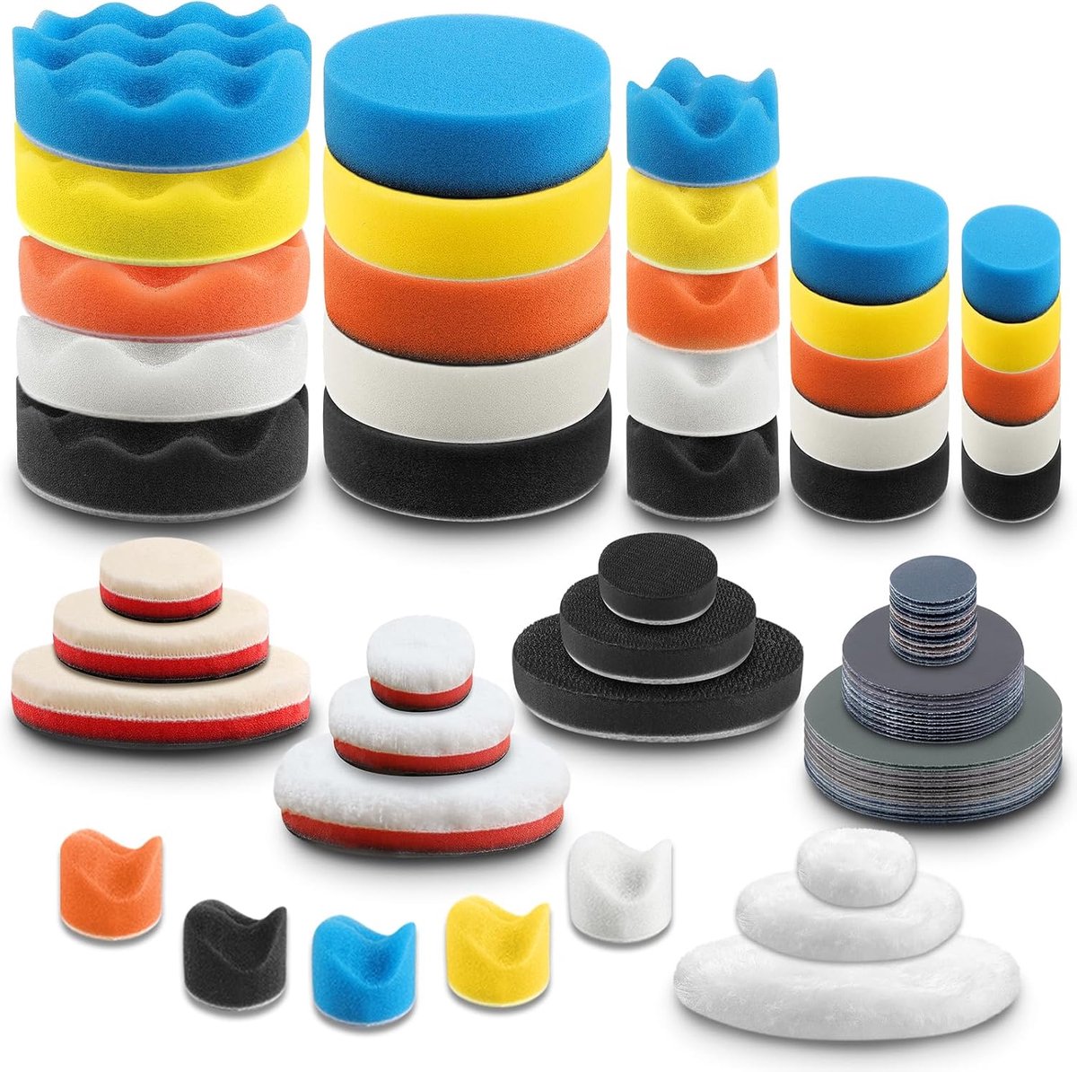 47-delig set polijstsponzen 30/50/80 mm, auto polijstpads set, mini polijstschijf, polijstpads voor golven/platte/raamwerk polijsten, sponzen voor auto polijsten, polijstpad voor polijstmachine
