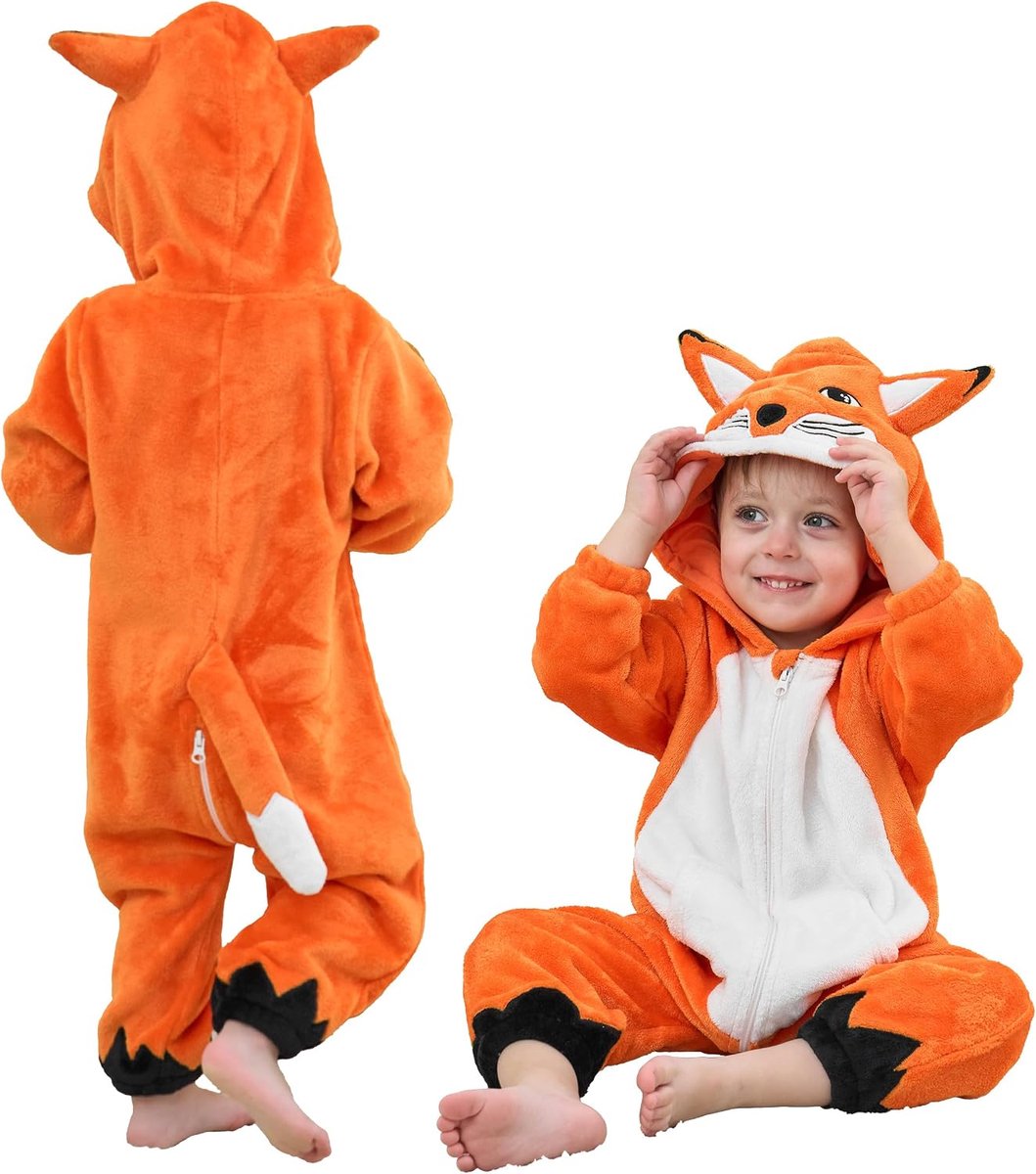 Dierenkostuum voor baby's, romper met capuchon, flanellen overall voor Halloween en carnaval