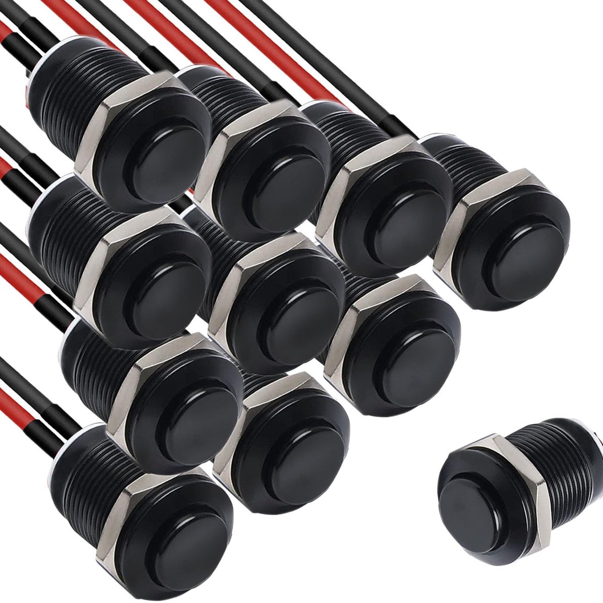 10 stuks 12 mm waterdichte drukknop van metaal - roestvrij staal - 12 V - Voor claxon, bel, auto, mini ronde drukknop (hoge kop) - zwart